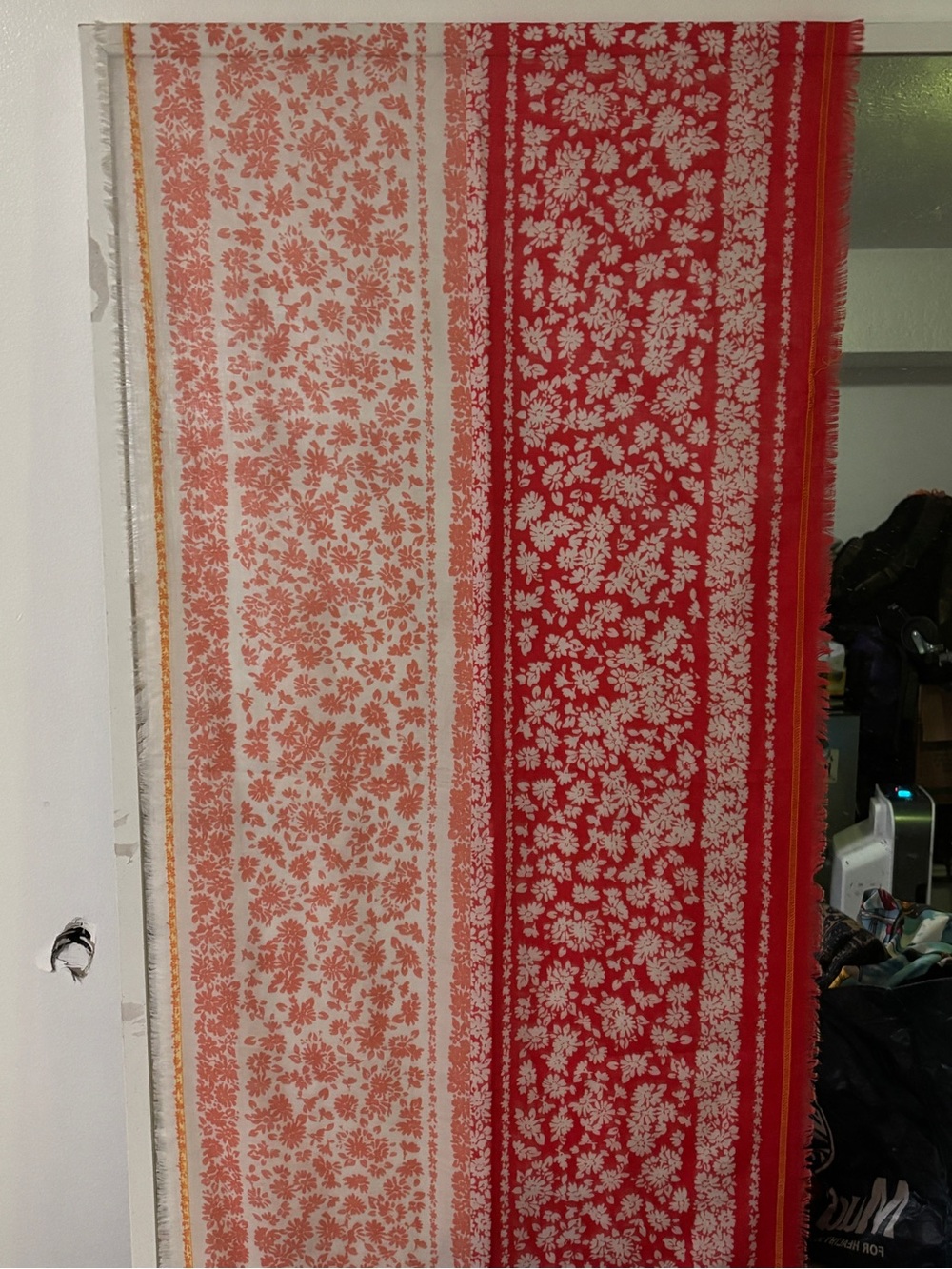 Echo Silk blend Floral Border Scarf in Red and Peach